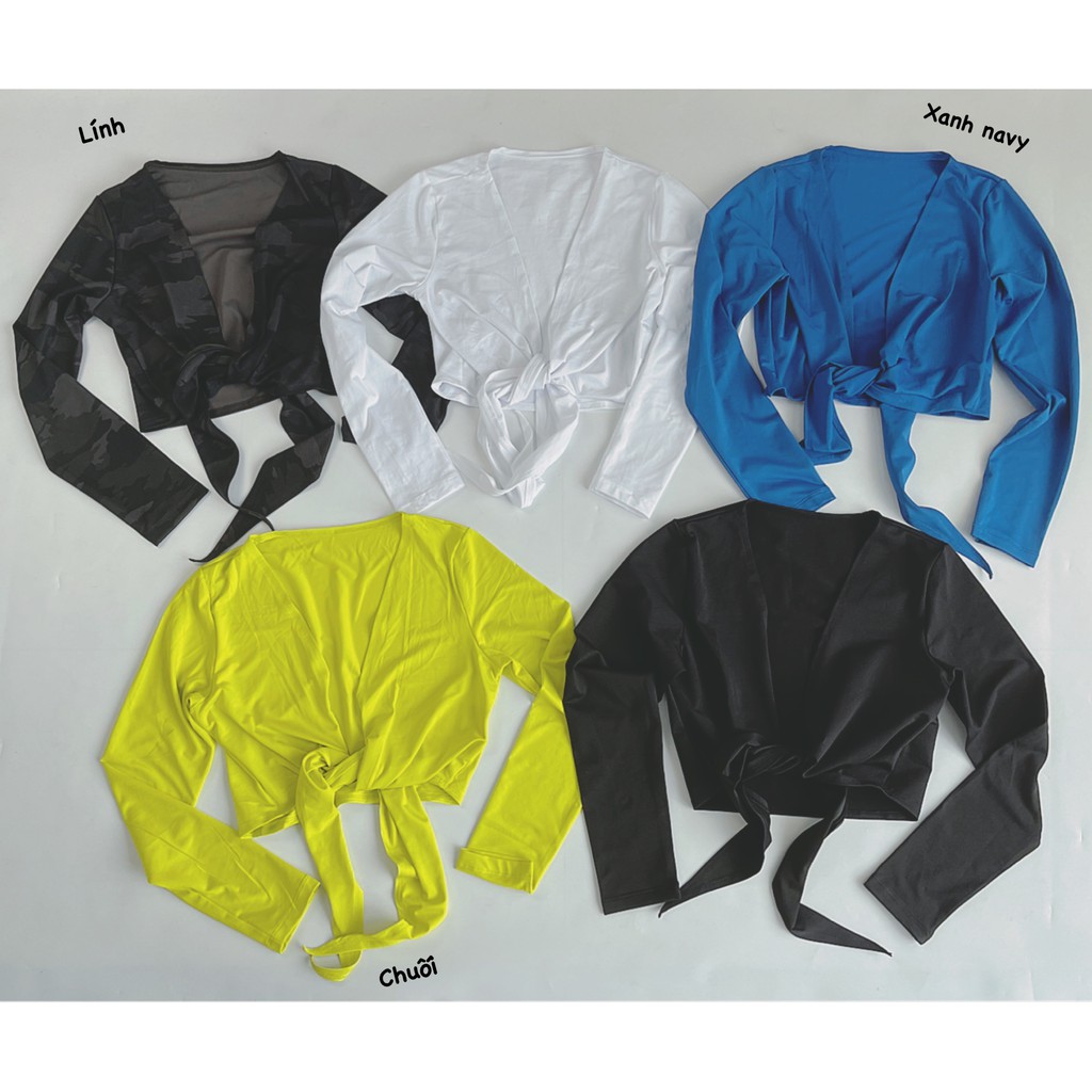 Áo Croptop Tay Dài Thể Thao Nữ Cột Eo, Khoác Ngoài Đi Tập, Đi Chơi