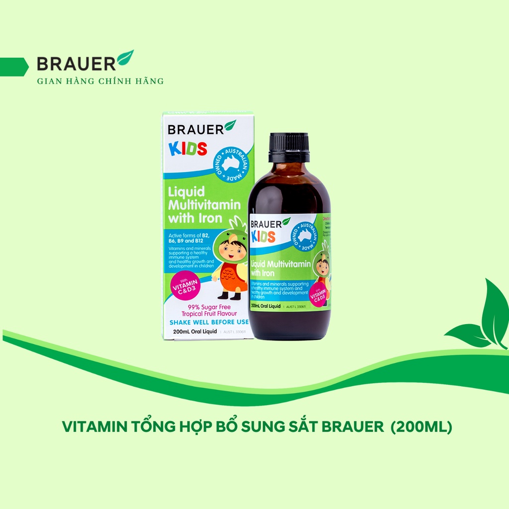 Mã BMBAU50 giảm 50K đơn 150K Brauer Kids Liquid Multivitamin With Iron cho