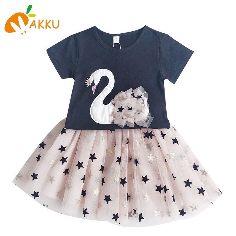 Set Áo Thun Ngắn Tay Hình Thiên Nga Hoạt Hình Và Chân Váy Cotton Phong Cách Phương Tây Cho Bé Gái