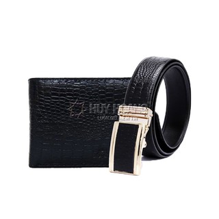 Bộ ví & thắt lưng nam vân cá sấu màu đen ph2111-ph4114