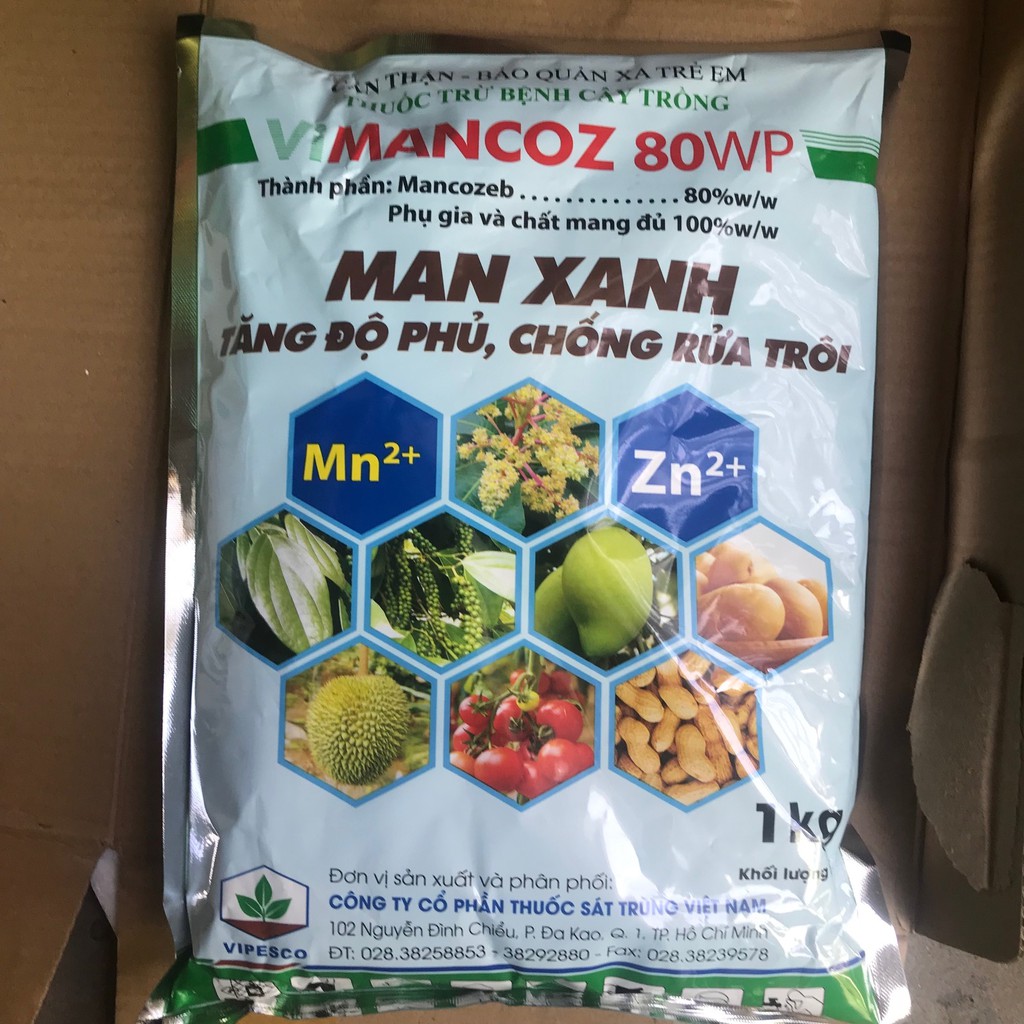 Thuốc Trừ Nấm Bệnh MancoZeb Xanh  VIMANCO 80WP Bổ sung Kẻm và Mangan Chống Rửa Trôi túi 1kg