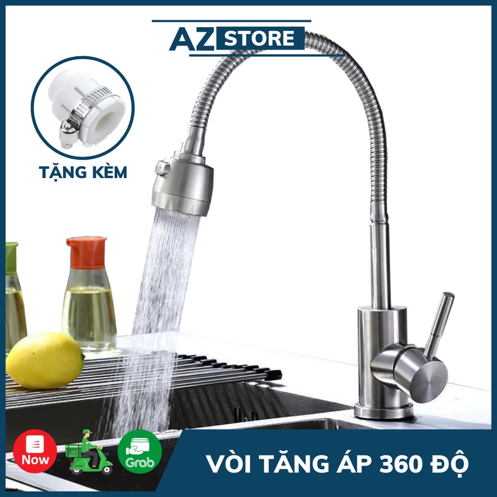 Đầu vòi tăng áp xoay 360 độ với 2 chế độ nước chảy, tặng kèm đầu nối - AZ Store
