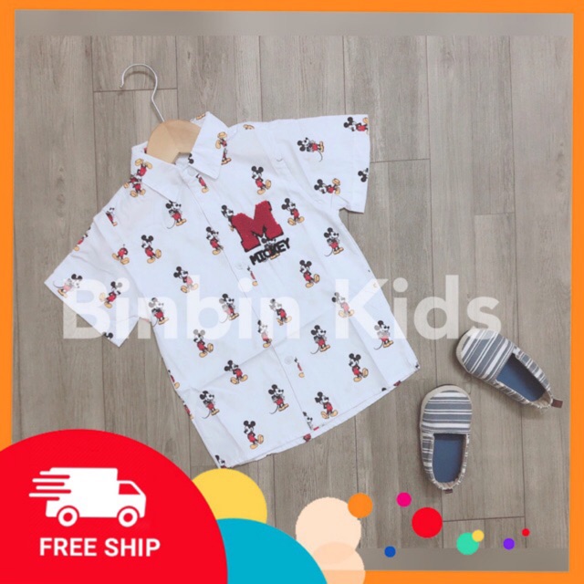 Áo sơ mi Mickey HM xuất dư xịn