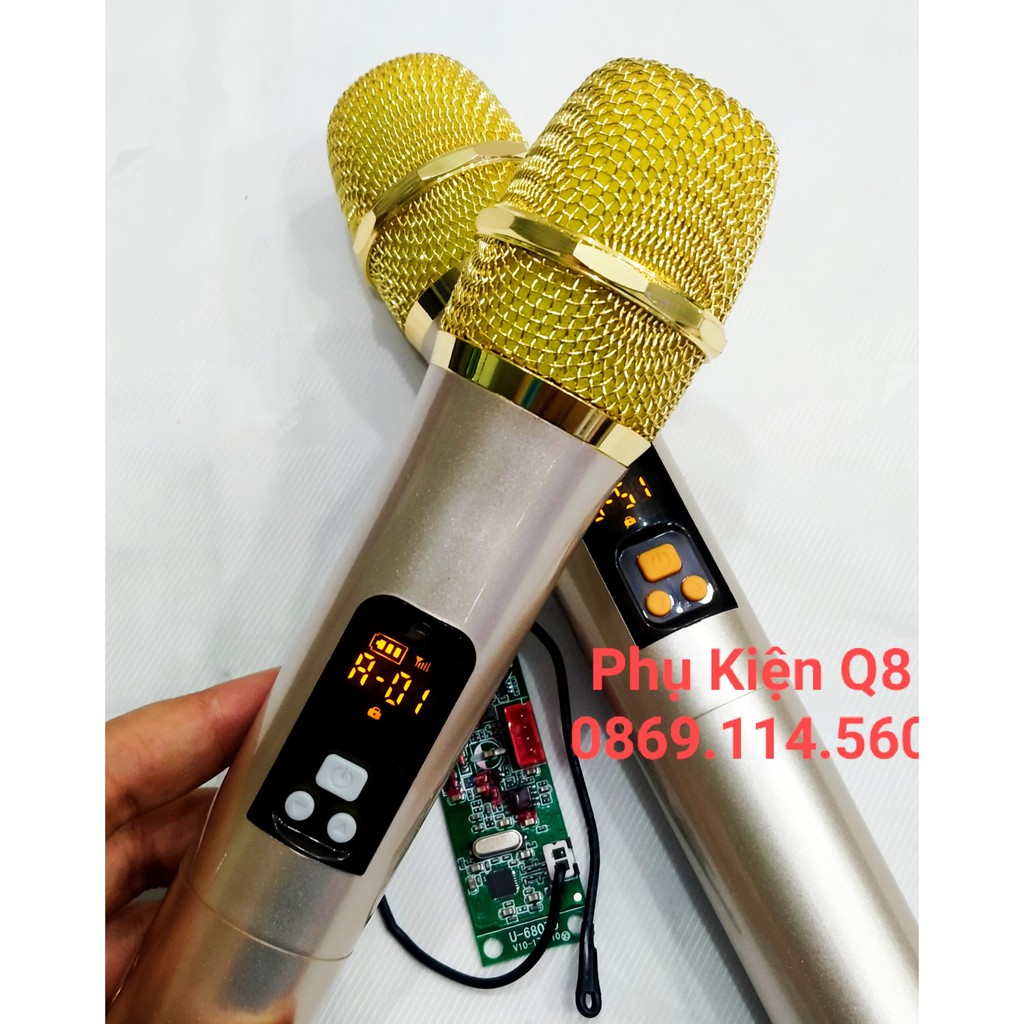 Micro không dây kèm mạch thu sóng 02 mic UHF có 2 nút chỉnh tần sống