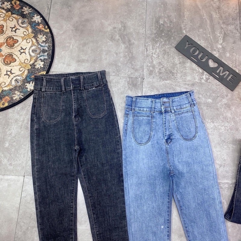 [Rẻ Vô Địch] quần jean cạp cao co dãn 2 túi tròn | BigBuy360 - bigbuy360.vn