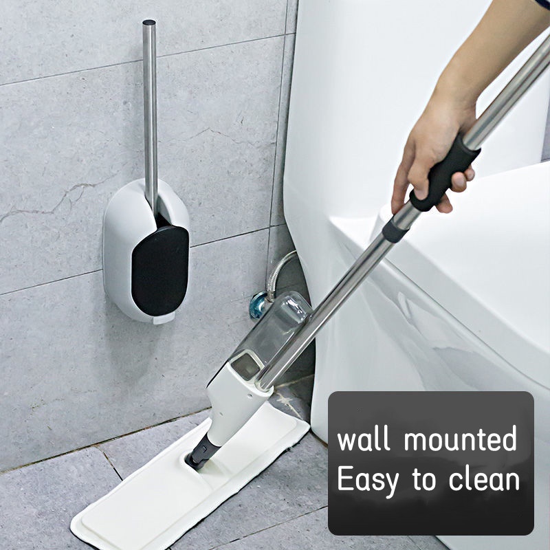 Bộ Bàn Chải Vệ Sinh Toilet Tay Cầm Dài Bằng Thép Không Gỉ Mềm Mại Tiện Dụng