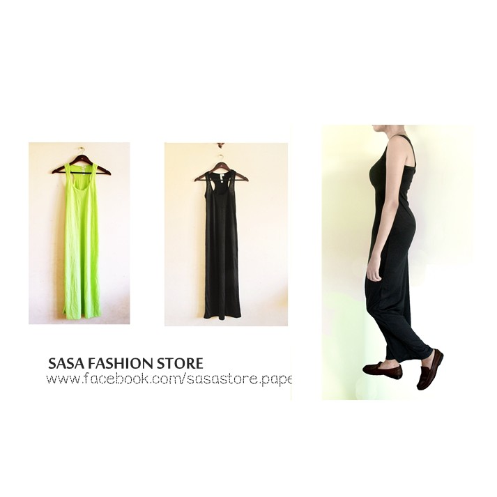 ĐẦM thun xanh neon color block