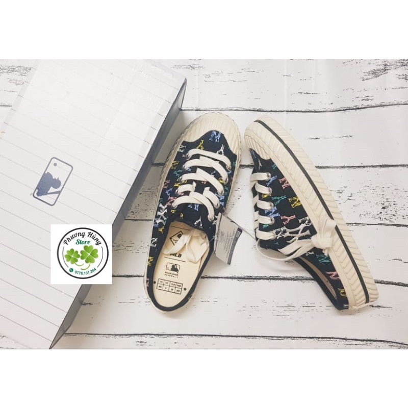 Giày đạp gót MLB mono đen hidden tag hãng bao check