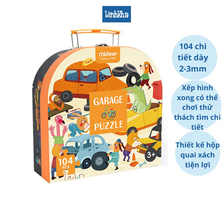 Đồ Chơi Ghép Hình Thiết Kế Dạng Vali Có Quai Xách Chủ Đề Garage ô tô Mideer - Garage Puzzle - MD3078 - 104pcs - 3Y+