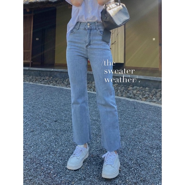Quần jean nữ dáng suông 2 cúc, quần bò ống đứng trơn dễ phôi đồ - The Sweater Weather