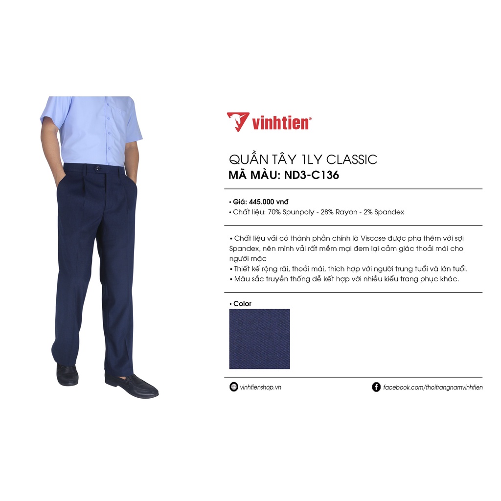 SALE Quần Tây Nam Dáng Trung Niên Vĩnh Tiến Trơn Qk445