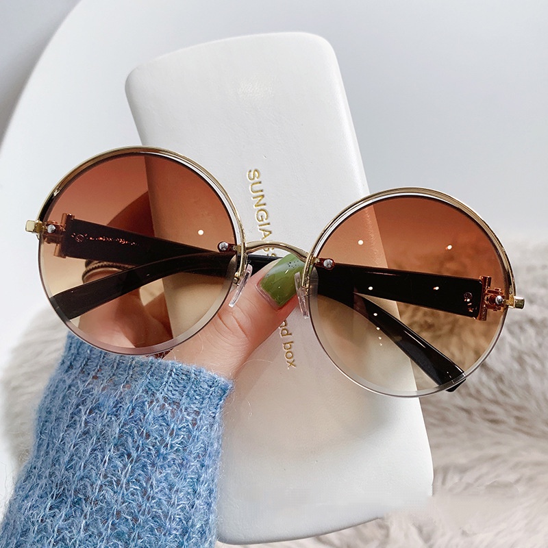 Kính Mát Gọng Kim Loại Tròn Không Viền Cá Tính Cho Nữ