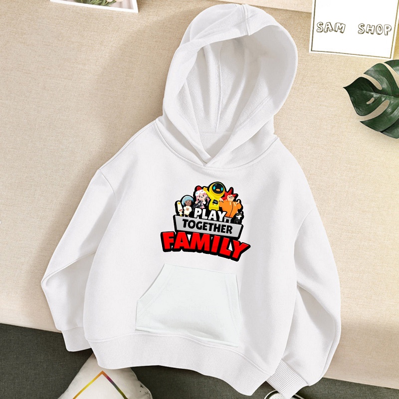 Áo Play Together áo khoác hoodie có mũ màu trắng đủ size cho bé trai bé gái