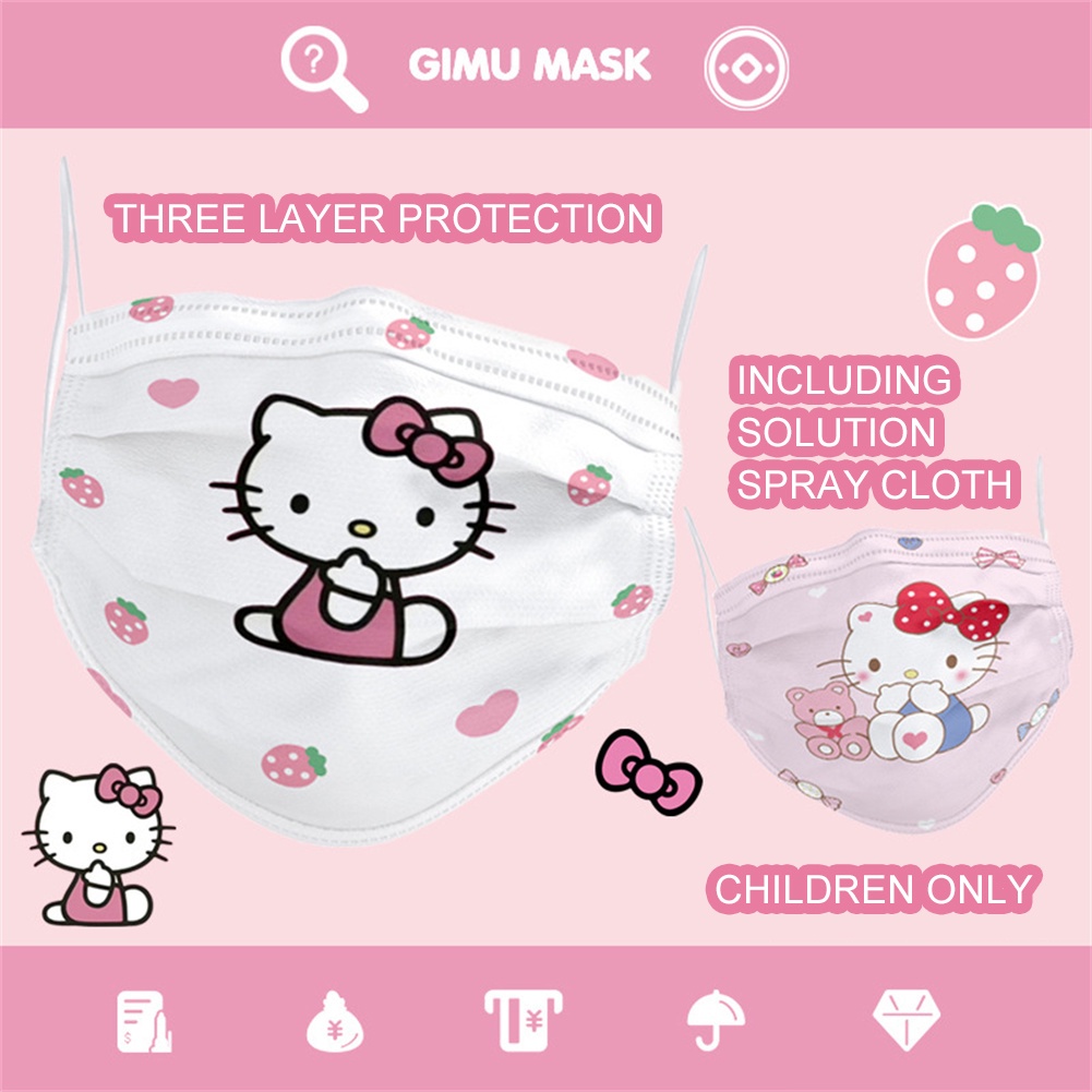 10 Chiếc 3 Lớp Khẩu Trang Bảo Hộ Trẻ Em Mặt Nạ Hoạt Hình Hello Kitty In Họa Tiết Hình Mặt Nạ