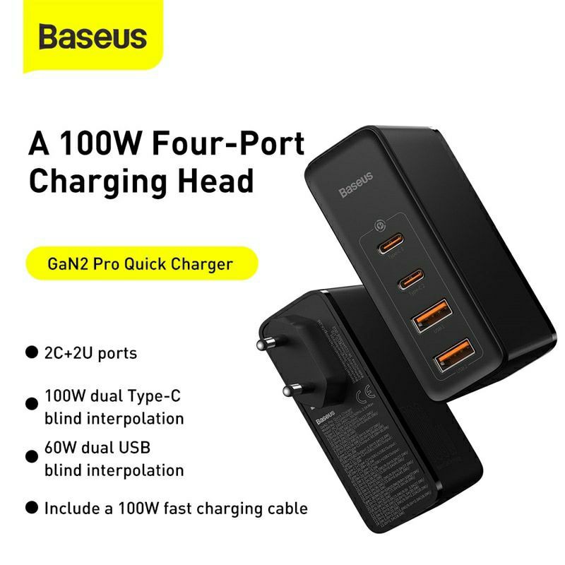Củ Sạc Nhanh Baseus 100W Gan USB Type C PD QC 4.0 3.0 USB-C Cho Iphone 12 Pro Max Macbook