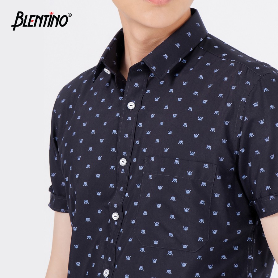 Áo Sơ Mi Nam Ngắn Tay Họa Tiết Chấm Bi đen BSI04