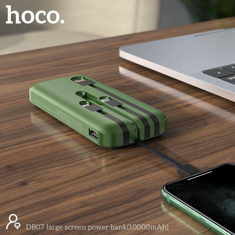 Sạc pin dự phòng Hoco DB07 -10.000mAh tích hợp dây sạc 3 đầu Lightning, Micro, Type C