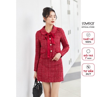 Áo khoác dạ tweed nữ 92WEAR, thiết kế dáng lửng dài tay trẻ trung, phong cách hàn quốc sang chảnh, nhẹ nhàng VBC0111