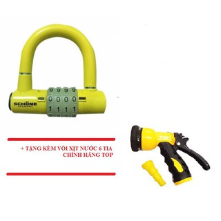 COMBO Ổ Khóa Số Schone Dạ Quang + Vòi Xịt Nước Tưới Cây, Rửa Xe 6 Tia (Chính Hãng)