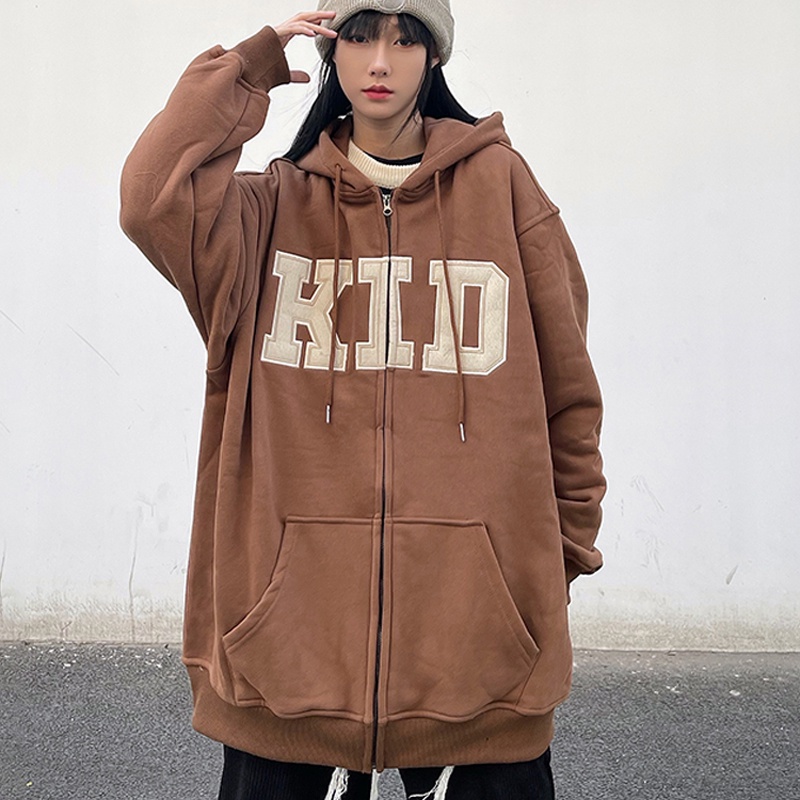 IELGY  Áo Hoodie Mỏng Thêu Chữ Thời Trang Cho Nữ