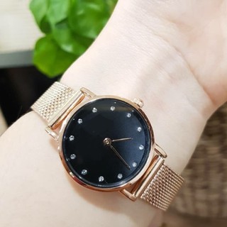 Đồng hồ nữ đeo tay dây kim loại vàng hồng khóa càì thông minh size 32mm chống nước