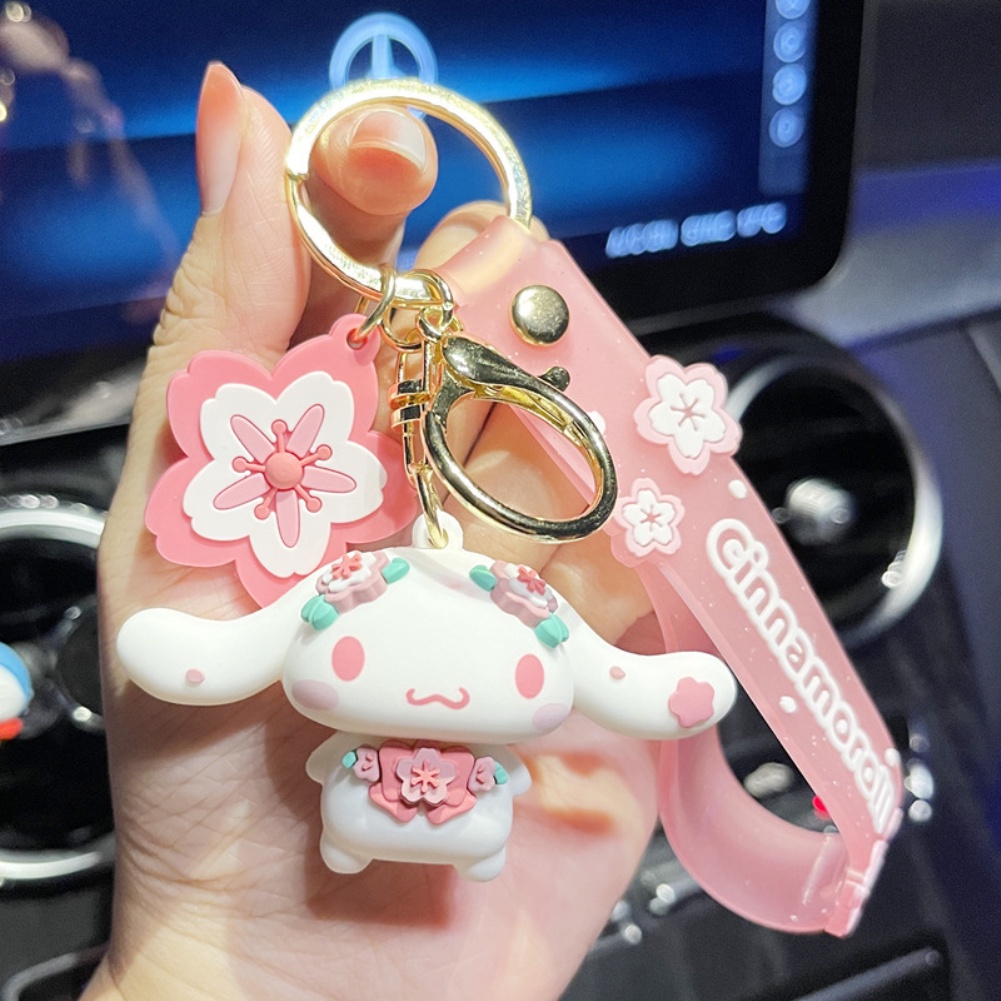 Móc Khóa Sanrio Dễ Thương Phụ Kiện Anime Hello Kitty Kuromi Melody Cinnamoroll Pom Pom Purin Móc Khóa Pvc Dòng Sakura Hoạt Hình