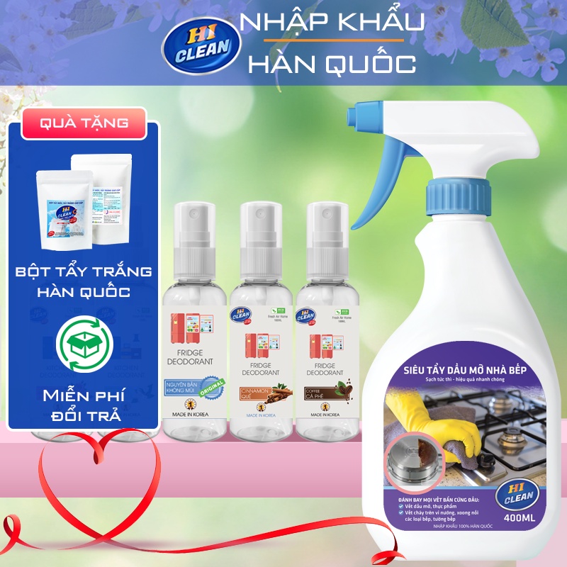 Combo Khử Mùi Tủ Lạnh và Tẩy Dầu Mỡ Nhà Bếp Hiclean, Nhập Khẩu Hàn Quốc - Hiệu quả tức thì