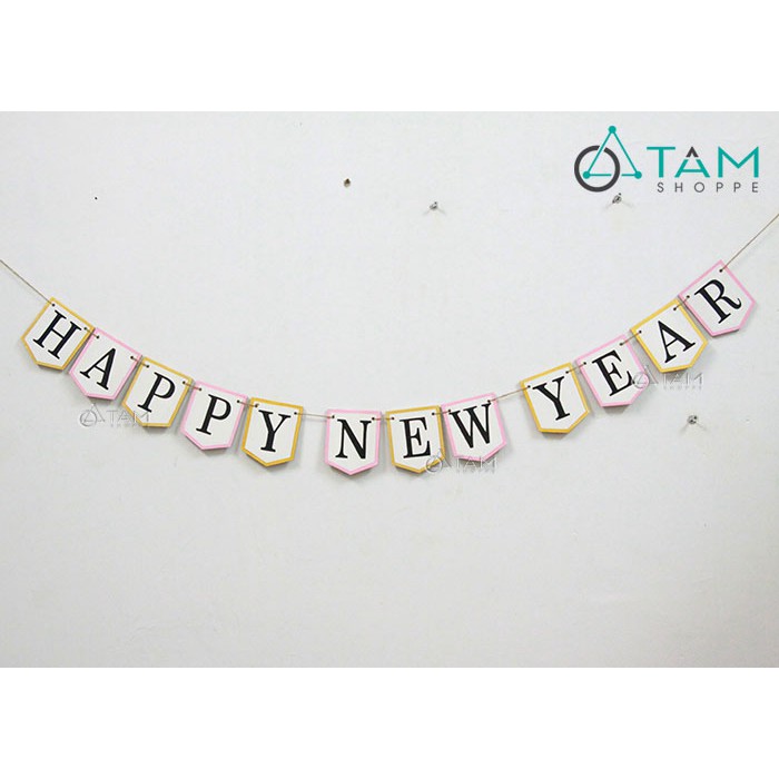 [VẼ TAY] Dây treo chữ Happy New Year bằng gỗ số 06