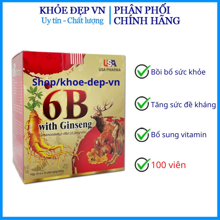 Vitamin tổng hợp 6B With Ginseng bồi bổ cơ thể, tăng sức đề kháng cho trẻ em người lớn Hộp 100 viên