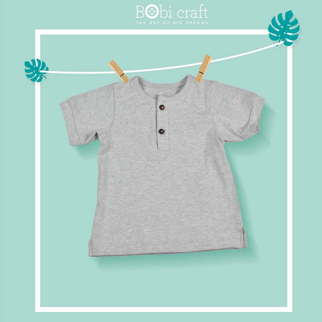  Áo thun bé trai cổ tròn xám Bobi Craft- Quần áo trẻ em Cotton hữu cơ organic an toàn