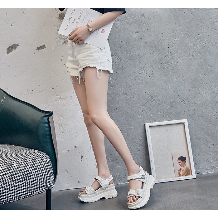 Hàng Có Sẵn; Chất Lượng Cao; 2022; Giày Sandal Mũi Tròn Hở Ngón Cao 5cm - 8cm) Phong Cách Mới Mùa Hè Sang Trọng Cho Nữ