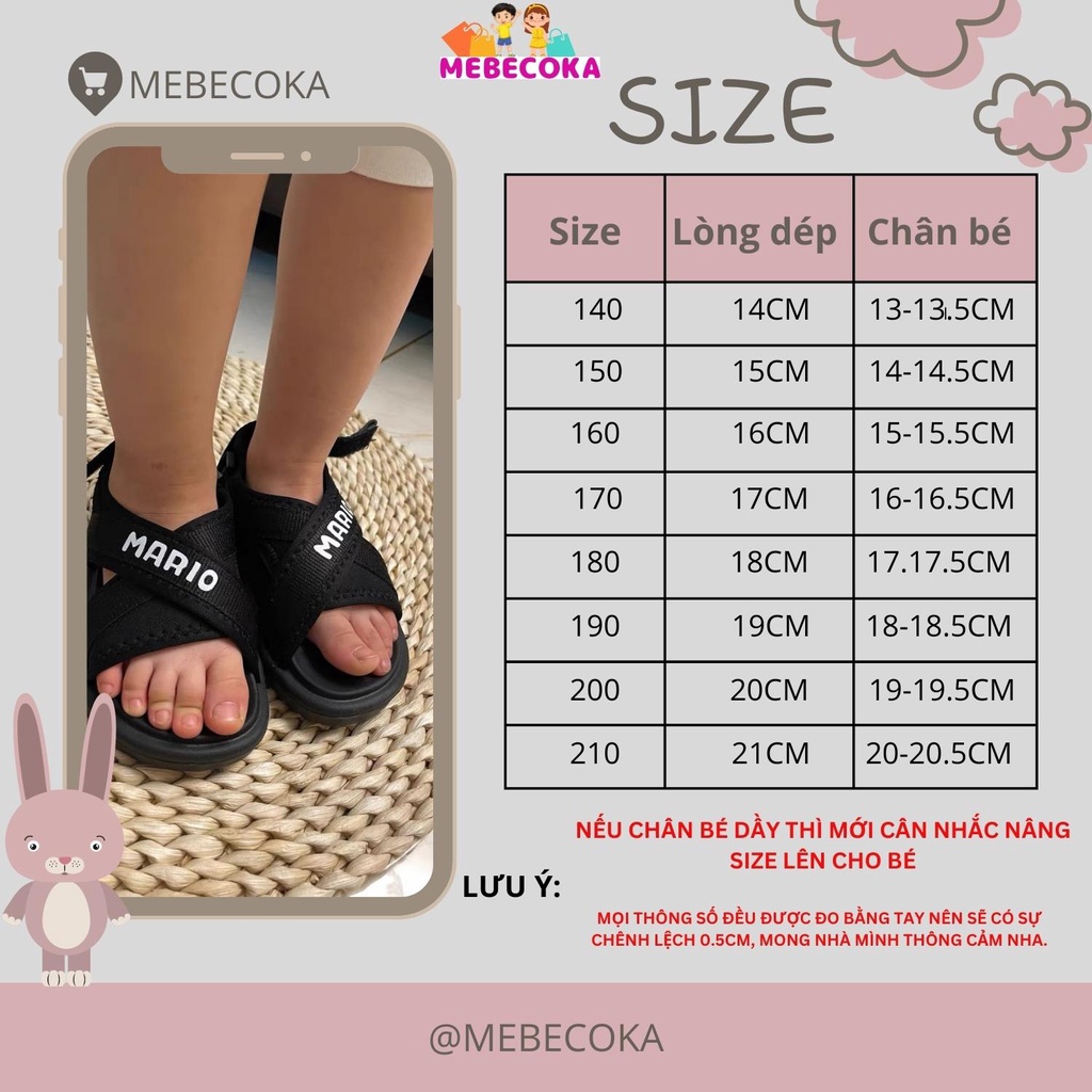 Dép quai dán cho bé Cheerful Mario, sandal bé trai bé gái chống trơn trượt hàng CHÍNH HÃNG CM