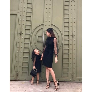 Set Đầm Mẹ Và Bé Tay Lưới Đen Sang Trọng
