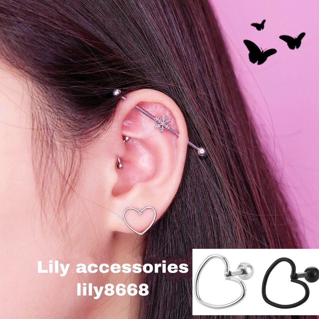 Heart Empty Earring khuyên tai titan trái tim rỗng không gỉ không đen không dị ứng nam nữ unisex