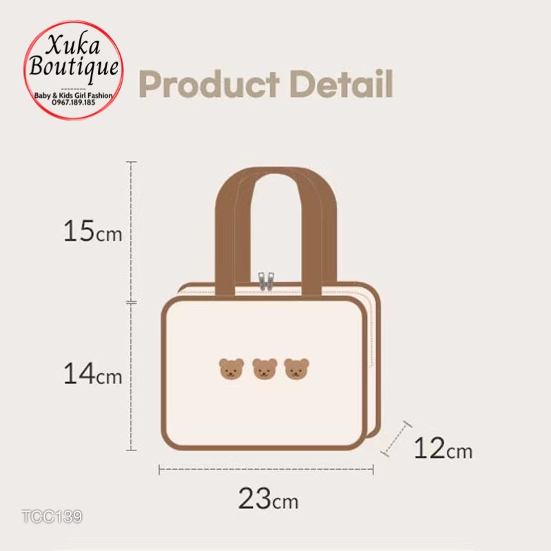 Túi giữ nhiệt ủ bình sữa cho bé họa tiết gấu vải cavans organic xuất hàn cao cấp cho mẹ và bé