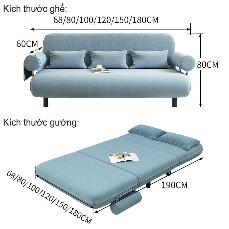 Ghế sofa giường nằm đa năng Kachi MK191 - Màu xanh dương + Tặng 2 gối dựa