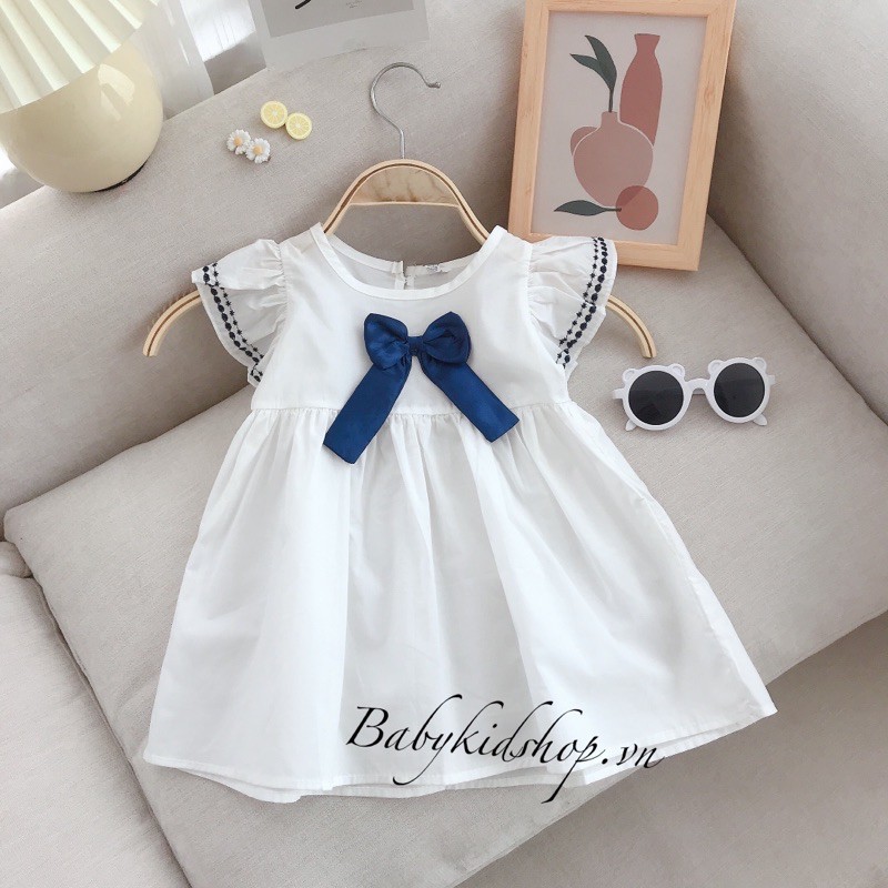 Váy đầm trắng tay bồng Cánh tiên bé gái ,nơ ngực ,dáng xoè ,sang chảnh thôi nôi ,dự tiệc,hàng Quảng Châu Cao Cấp