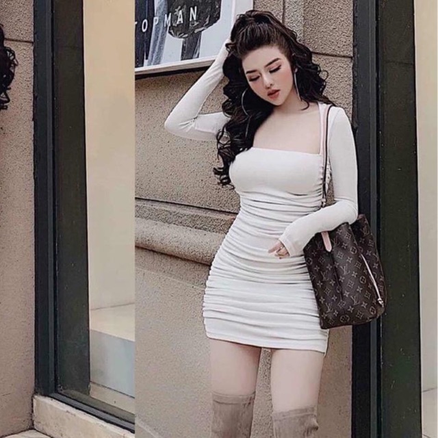 VÁY THUN ÔM CỔ VUÔNG CHẤT BOZIP MS14209