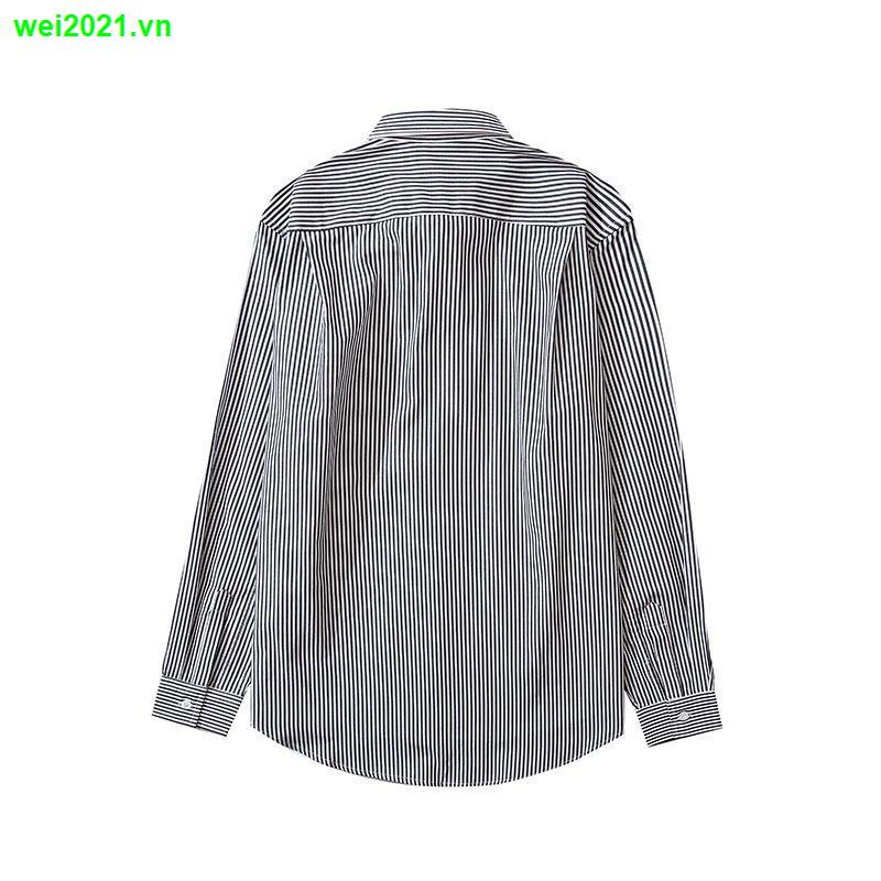 Áo sơ mi tay dài kẻ sọc thêu hình trái tim màu đen phong cách Nhật Bản thời trang cho nam