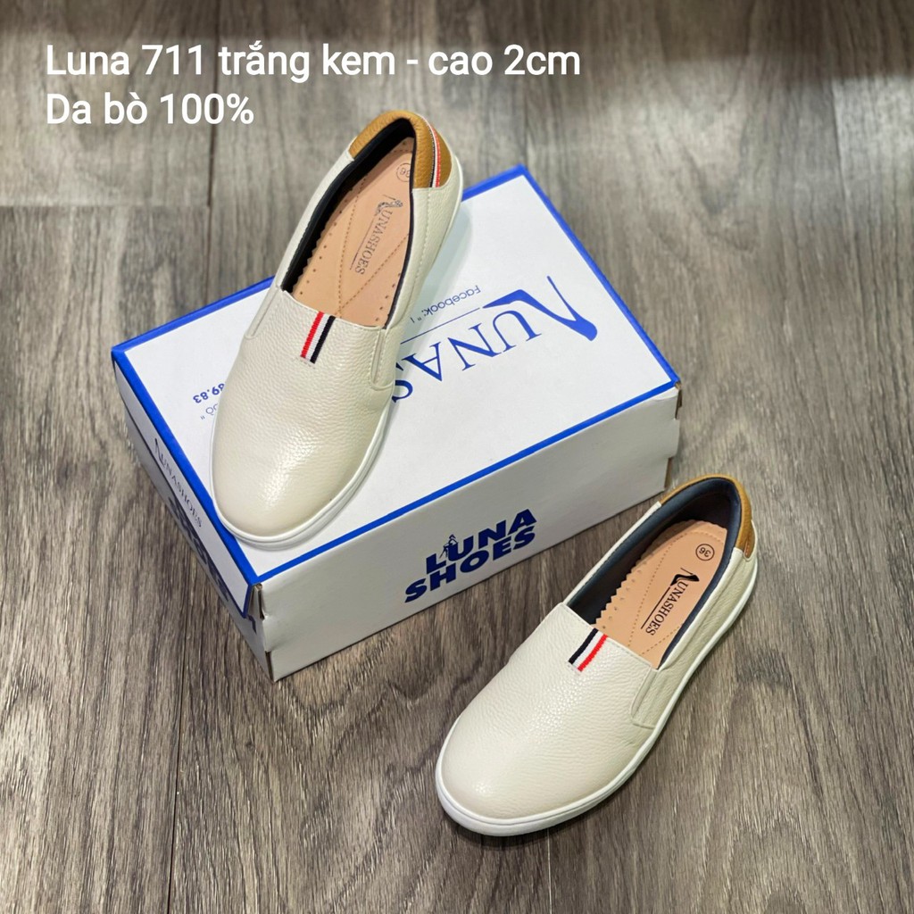 Giày Slip on nữ Lunashoes 711 da bò 100% - Giày lười da nữ tăng chiều cao - Chất liệu da bò sẵn hàng