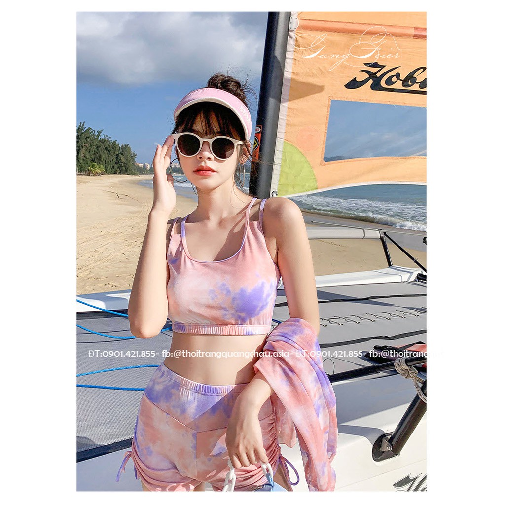 (Hàng Nhập-Ảnh thật) Đồ Bơi 3 Mảnh, Set Bikini có áo mặc ngoài Phong cách loang lổ Tie-Dye #8277