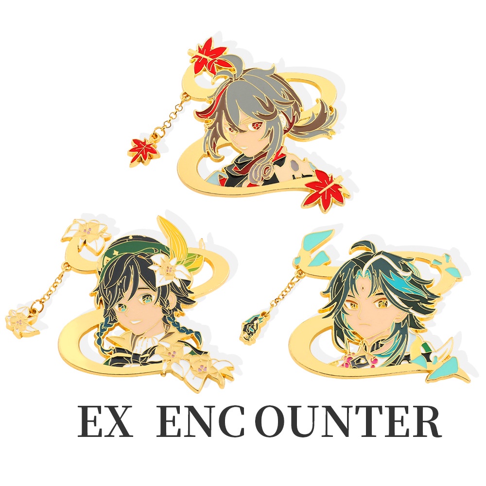 Yuanshen Thổ Cẩm Trò Chơi Hai Chiều cos Kamiri Ayato Huy Hiệu Men Kim Loại