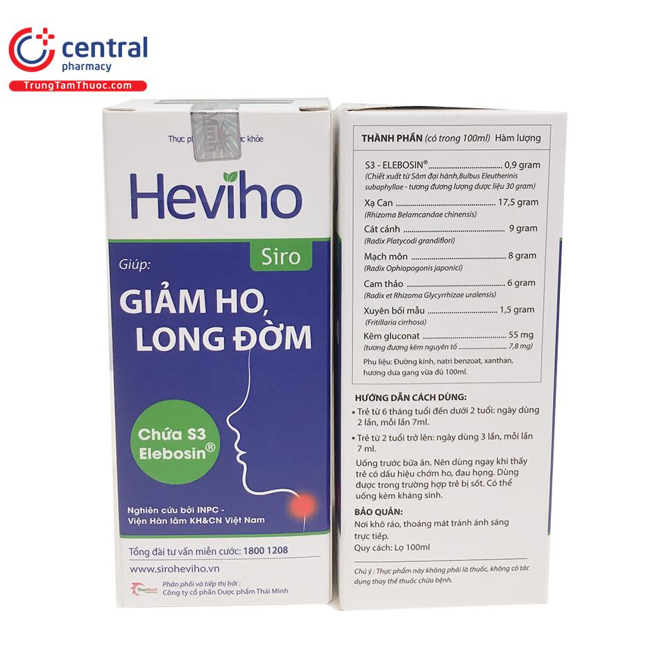 Siro Hevico- hỗ trợ làm giảm ho, long đờm, giúp mát họng, giảm đau rát cổ họng chai 100 ml