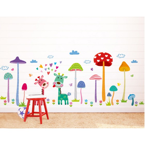 Decal trang trí vườn Nấm và Hươu Cao Cổ mẫu 2