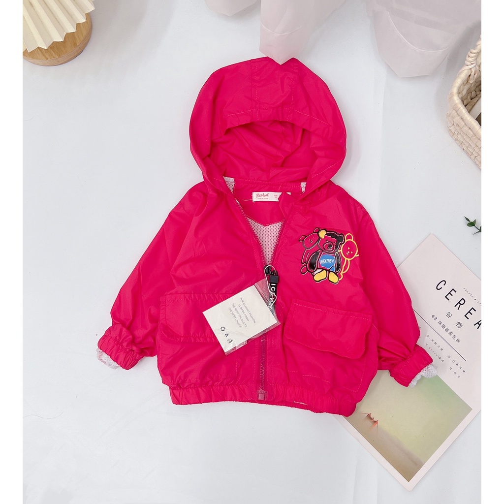 Áo khoác bé gái, bé trai, áo khoác gió 2 lớp anh em nhà gấu siêu xinh cho bé size 10-25kg
