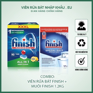 Combo : Viên rửa Finish All in one 90 vien + Muối Finish 1,5kg - chính hãng