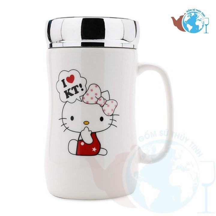 LY SỨ GIỮ NHIỆT 400ML NẮP TRÁNG GƯƠNG có tay cầm in họa tiết ngẫu nhiên