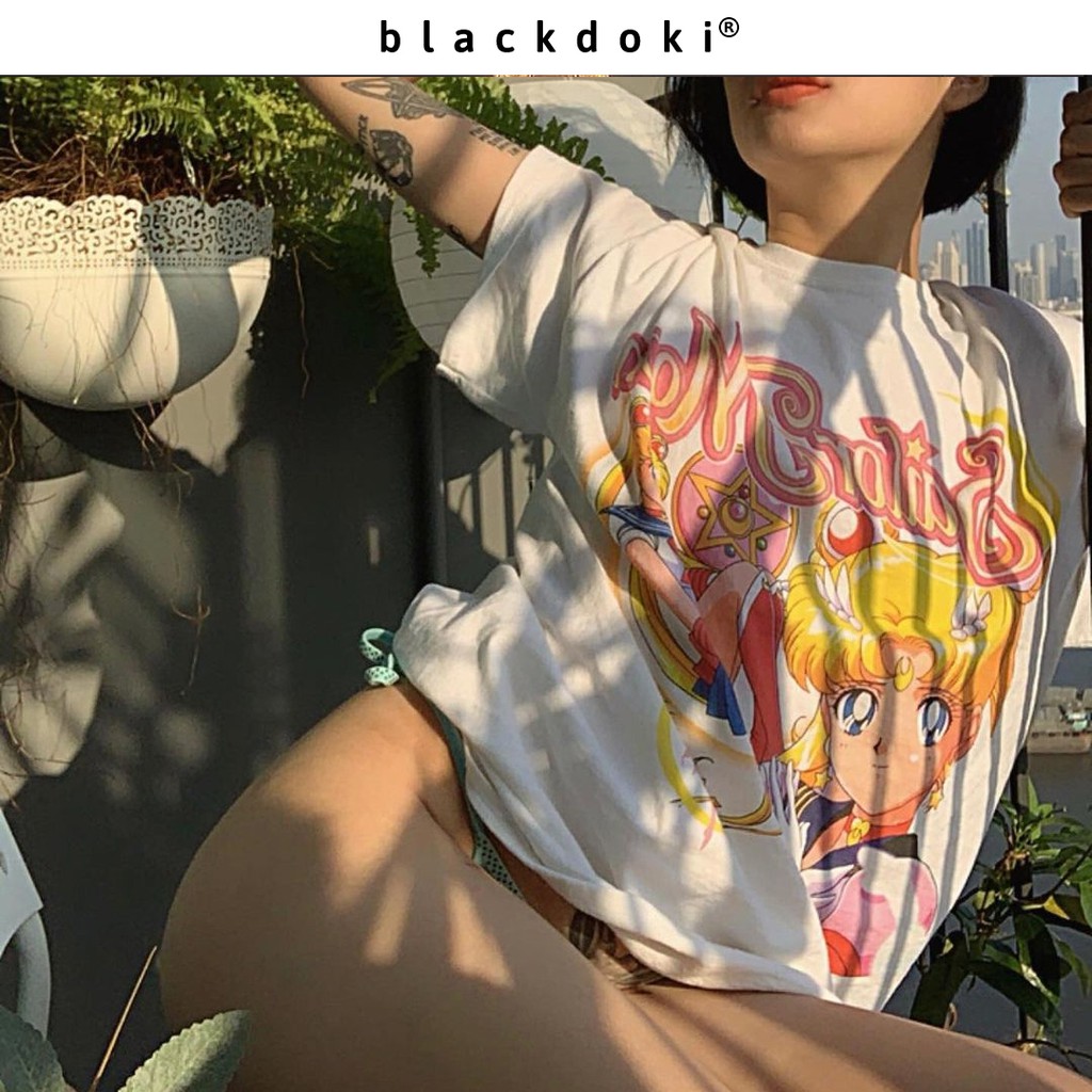 Áo thun nữ BLACKDOKI-Sailor Moon , áo phông unisex form rộng tay lỡ chất cotton dày dặn M27