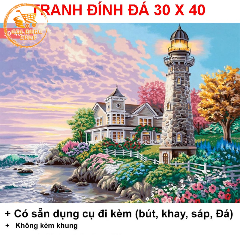 Tranh Đính Đá 5D Tự Hoàn Thành - Tranh Đính Đá Phong Cảnh Kích Thước 40x30cm - Tranh Gắn Đá DIY
