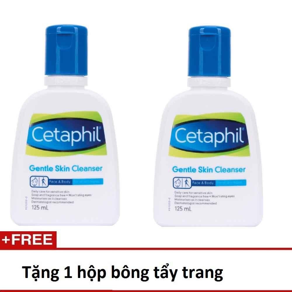 Bộ 2 sữa rửa mặt Cetaphil Gentle Skin Cleanser 125ml + tặng 1 hộp bông tẩy trang